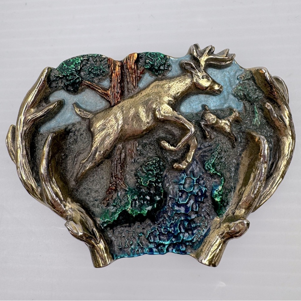 Vintage Leaping Deer Belt Buckle Great American Buckle Co.#1007 Copyright 1982